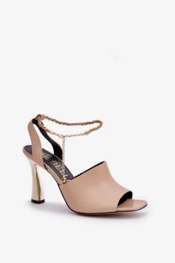 Clearance CheBello Skórzane Sandały Na Szpilce Z Ozdobną Bransoletą 4440 Beżowe Beżowy