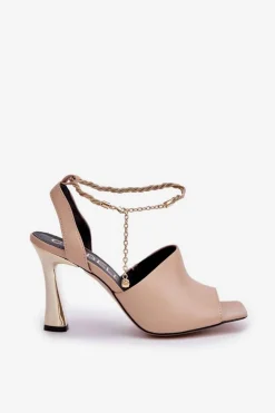 Clearance CheBello Skórzane Sandały Na Szpilce Z Ozdobną Bransoletą 4440 Beżowe Beżowy