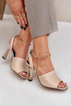 Clearance CheBello Skórzane Sandały Na Szpilce Z Ozdobną Bransoletą 4440 Beżowe Beżowy