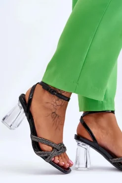 Sandały Na Słupku|Sandały Na Obcasie>Damskie buty S.Barski Skórzane Sandały Na Transparentnym Słupku Czarne Randy