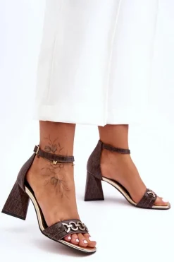 Sandały Na Obcasie></noscript>Laura Messi Skórzane Sandały Na Trójkątnym Obcasie 2595 Brązowe