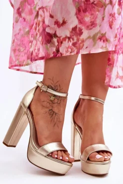 Boto Skórzane Sandały Na Wysokim Słupku I Platformie Złote Sky Dream