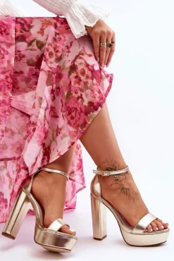 Boto Skórzane Sandały Na Wysokim Słupku I Platformie Złote Sky Dream