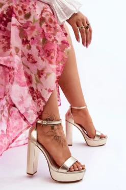 Boto Skórzane Sandały Na Wysokim Słupku I Platformie Złote Sky Dream