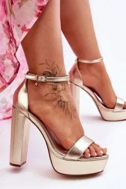 Boto Skórzane Sandały Na Wysokim Słupku I Platformie Złote Sky Dream