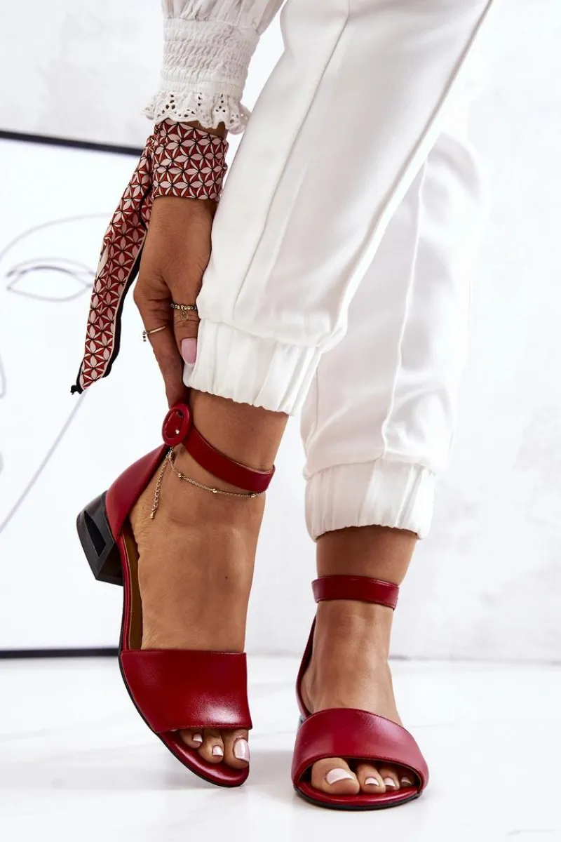 Best Laura Messi Skórzane Sandały Na Złotym Obcasie 2143 Czerwone