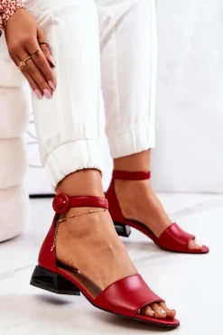 Best Laura Messi Skórzane Sandały Na Złotym Obcasie 2143 Czerwone