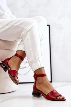 Best Laura Messi Skórzane Sandały Na Złotym Obcasie 2143 Czerwone