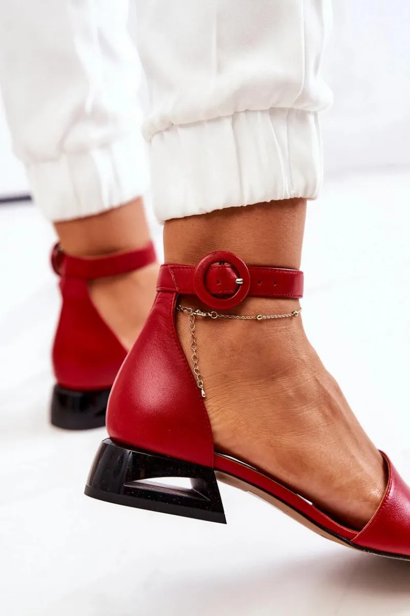 Best Laura Messi Skórzane Sandały Na Złotym Obcasie 2143 Czerwone