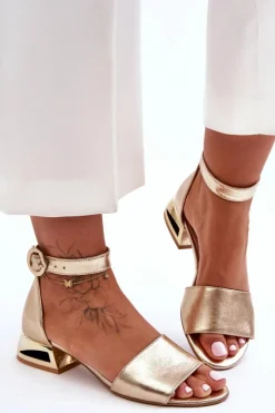 Sandały Na Obcasie>Laura Messi Skórzane Sandały Na Złotym Obcasie 2143 Złote