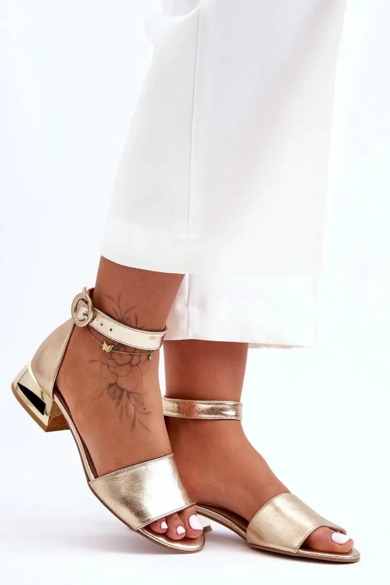 Sandały Na Obcasie>Laura Messi Skórzane Sandały Na Złotym Obcasie 2143 Złote
