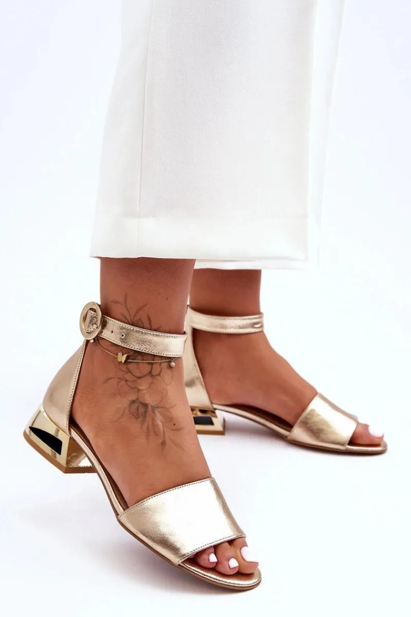 Sandały Na Obcasie>Laura Messi Skórzane Sandały Na Złotym Obcasie 2143 Złote