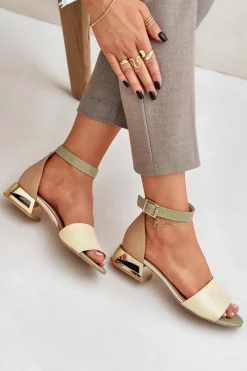 Sandały Na Obcasie>Laura Messi Skórzane Sandały Na Złotym Obcasie 2143 Beżowe Beżowy