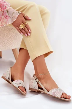 Discount Maciejka Skórzane Sandały Płaskie 04614-22 Beżowe Beżowy