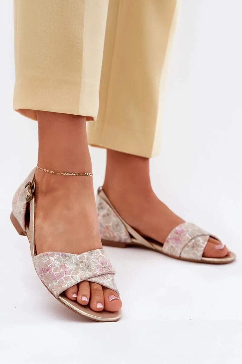 Discount Maciejka Skórzane Sandały Płaskie 04614-22 Beżowe Beżowy