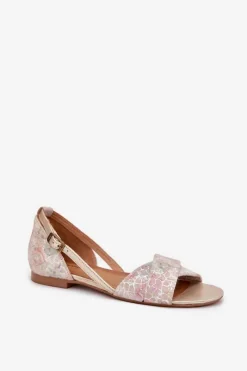 Discount Maciejka Skórzane Sandały Płaskie 04614-22 Beżowe Beżowy