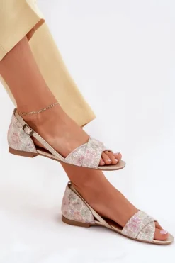 Discount Maciejka Skórzane Sandały Płaskie 04614-22 Beżowe Beżowy