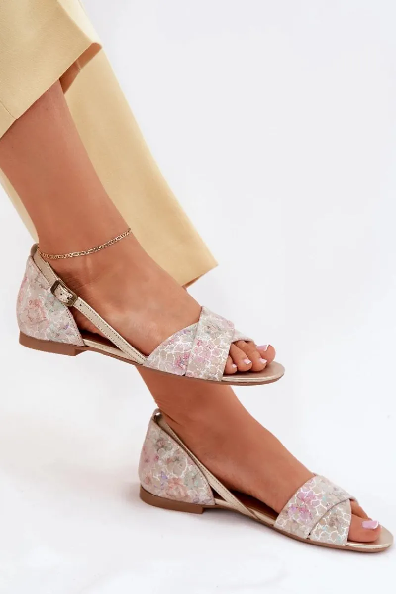 Discount Maciejka Skórzane Sandały Płaskie 04614-22 Beżowe Beżowy