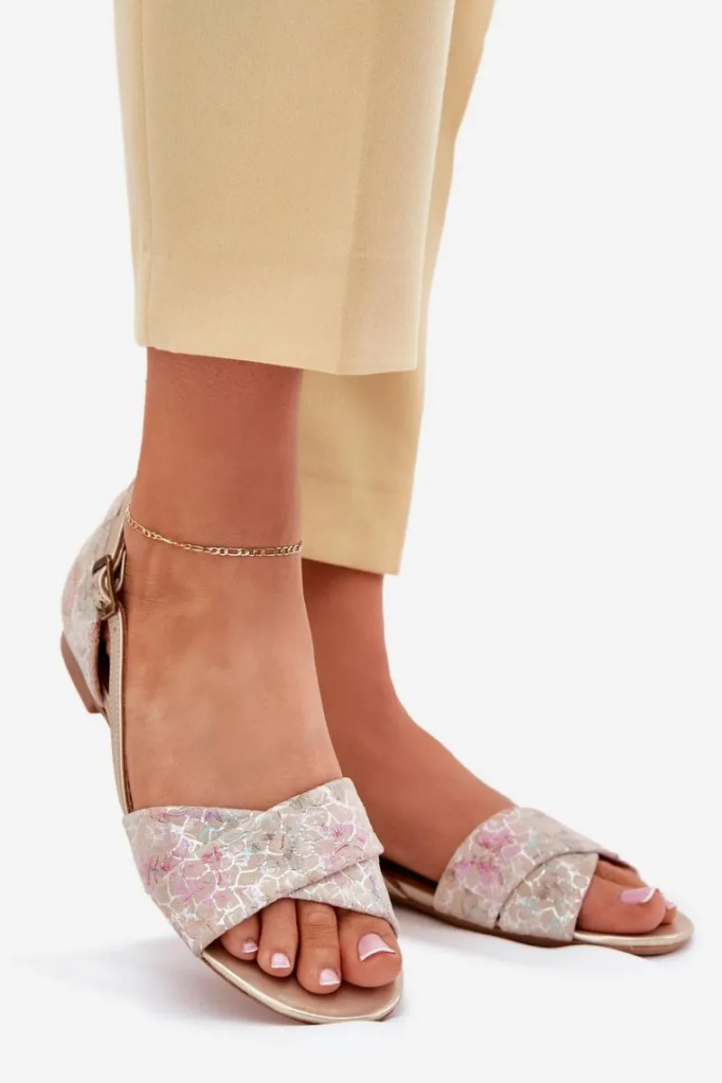 Discount Maciejka Skórzane Sandały Płaskie 04614-22 Beżowe Beżowy