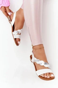 Buty damskie Vinceza Skórzane Sandały Vinceza 21-17117 Biało-Srebrne