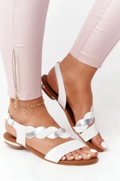 Buty damskie Vinceza Skórzane Sandały Vinceza 21-17117 Biało-Srebrne