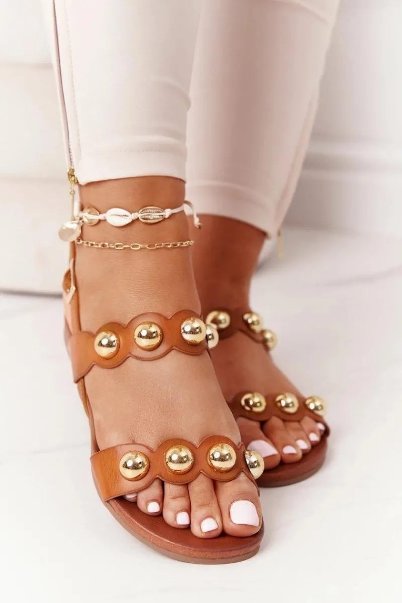 Damskie buty S.Barski Skórzane Sandały Z Dżetami S.Barski 541-52 Brązowe