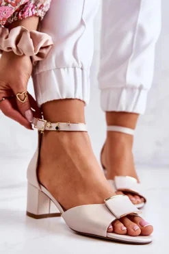 Discount Buty Sergio Leone Skórzane Sandały Z Ozdobą Beżowe Floren