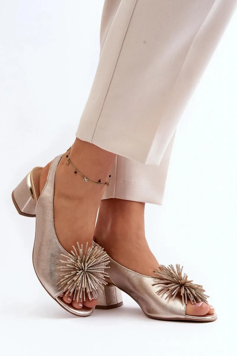 Sandały Na Obcasie>Laura Messi Skórzane Sandały Z Ozdobą 2719 Złote Złoty