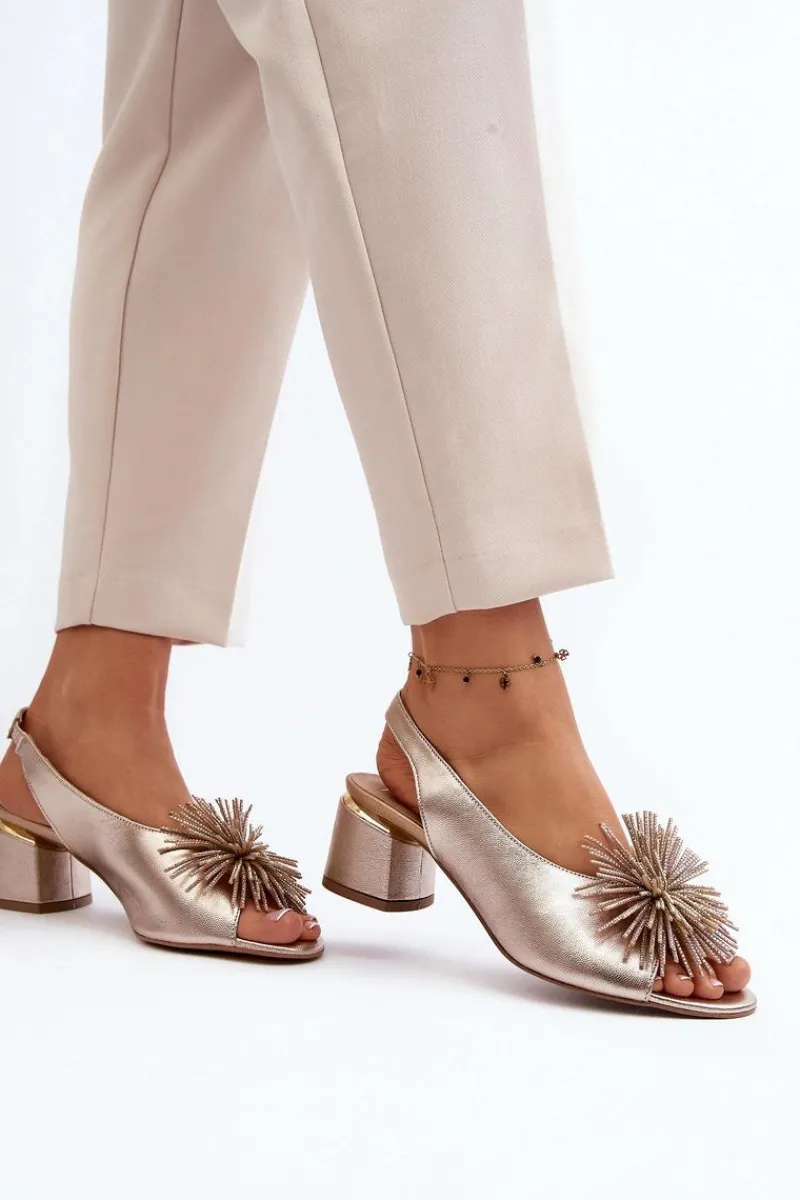 Sandały Na Obcasie>Laura Messi Skórzane Sandały Z Ozdobą 2719 Złote Złoty