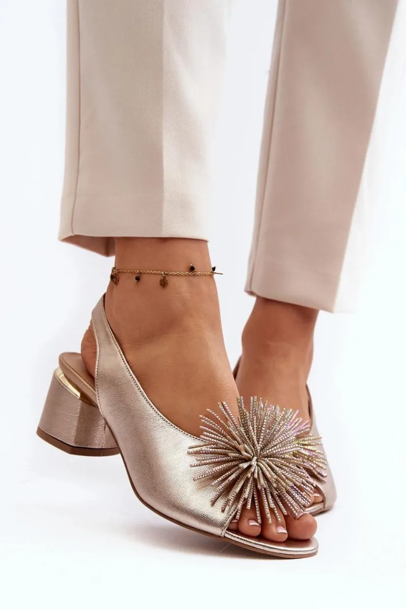 Sandały Na Obcasie>Laura Messi Skórzane Sandały Z Ozdobą 2719 Złote Złoty