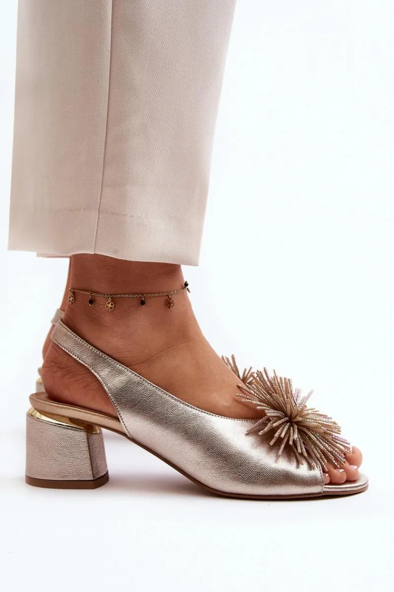 Sandały Na Obcasie>Laura Messi Skórzane Sandały Z Ozdobą 2719 Złote Złoty