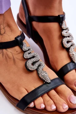 Damskie buty S.Barski Skórzane Sandały Z Ozdobnym Wężem S.Barski KV-5541-42 Czarne Czarny