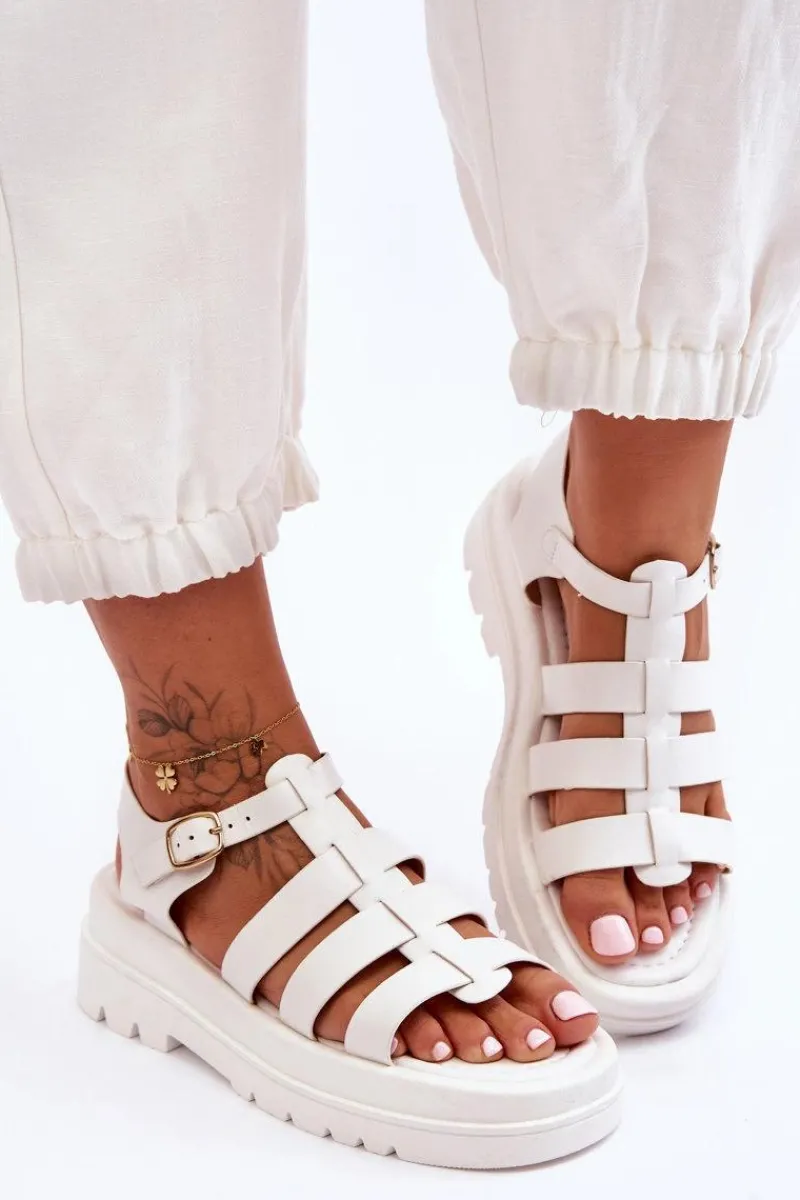 Sandały Płaskie>Boto Skórzane Sandały Z Paseczkami Białe Colet