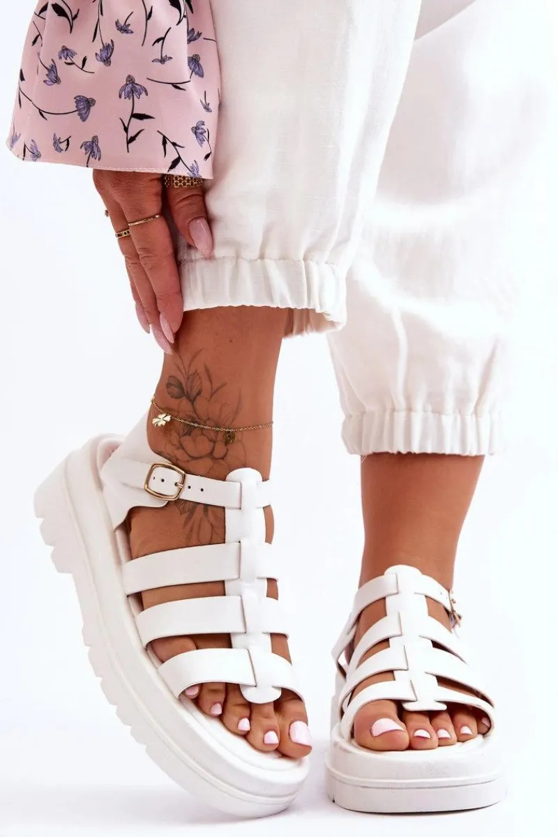 Sandały Płaskie>Boto Skórzane Sandały Z Paseczkami Białe Colet