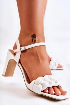 Sale Skórzane Sandały Z Warkoczem Białe Sofielle Damskie Sandały Na Obcasie