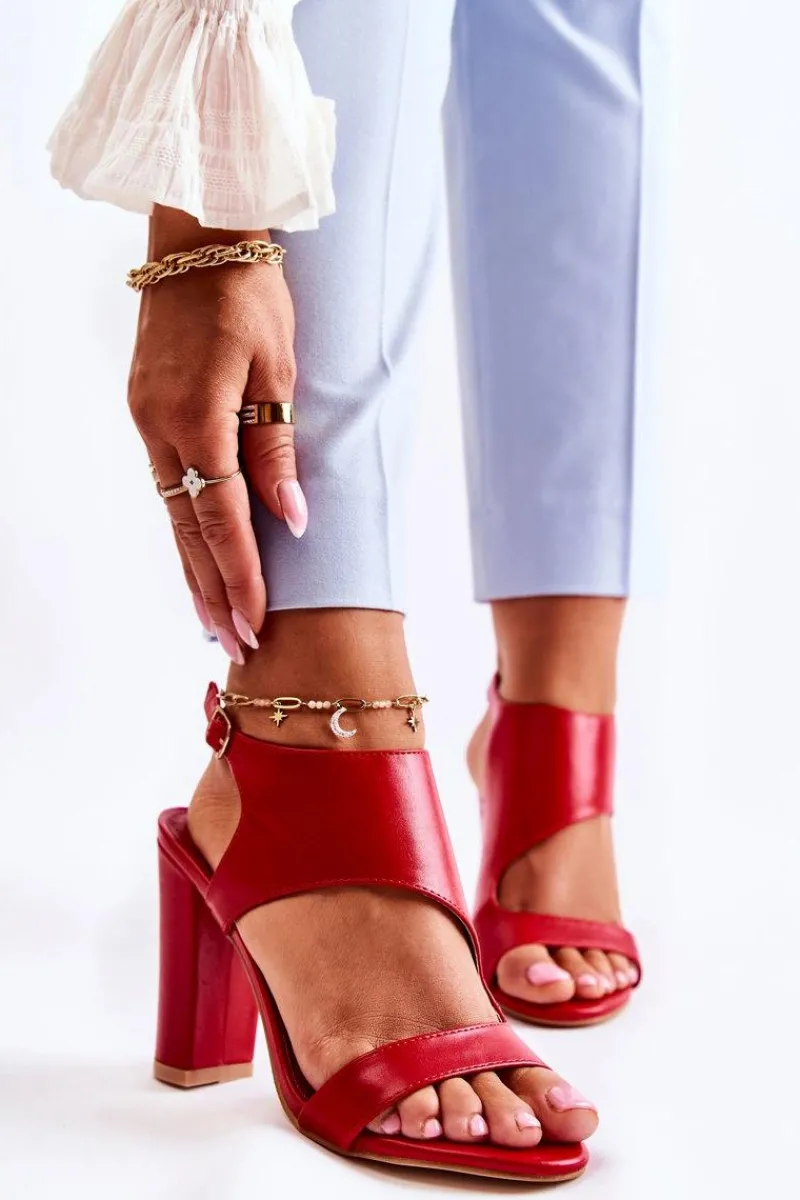 Hot Boto Skórzane Sandały Z Wycięciem Czerwone Maronni