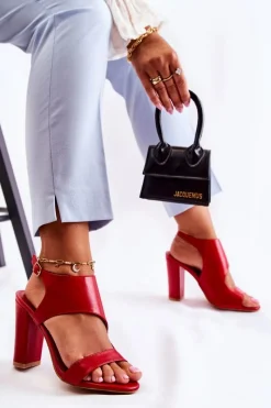 Hot Boto Skórzane Sandały Z Wycięciem Czerwone Maronni