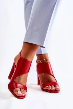 Hot Boto Skórzane Sandały Z Wycięciem Czerwone Maronni