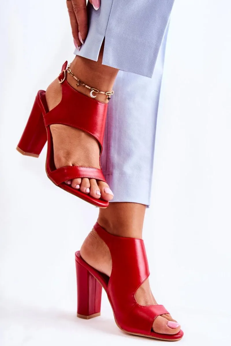 Hot Boto Skórzane Sandały Z Wycięciem Czerwone Maronni