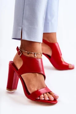 Hot Boto Skórzane Sandały Z Wycięciem Czerwone Maronni