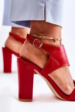 Hot Boto Skórzane Sandały Z Wycięciem Czerwone Maronni