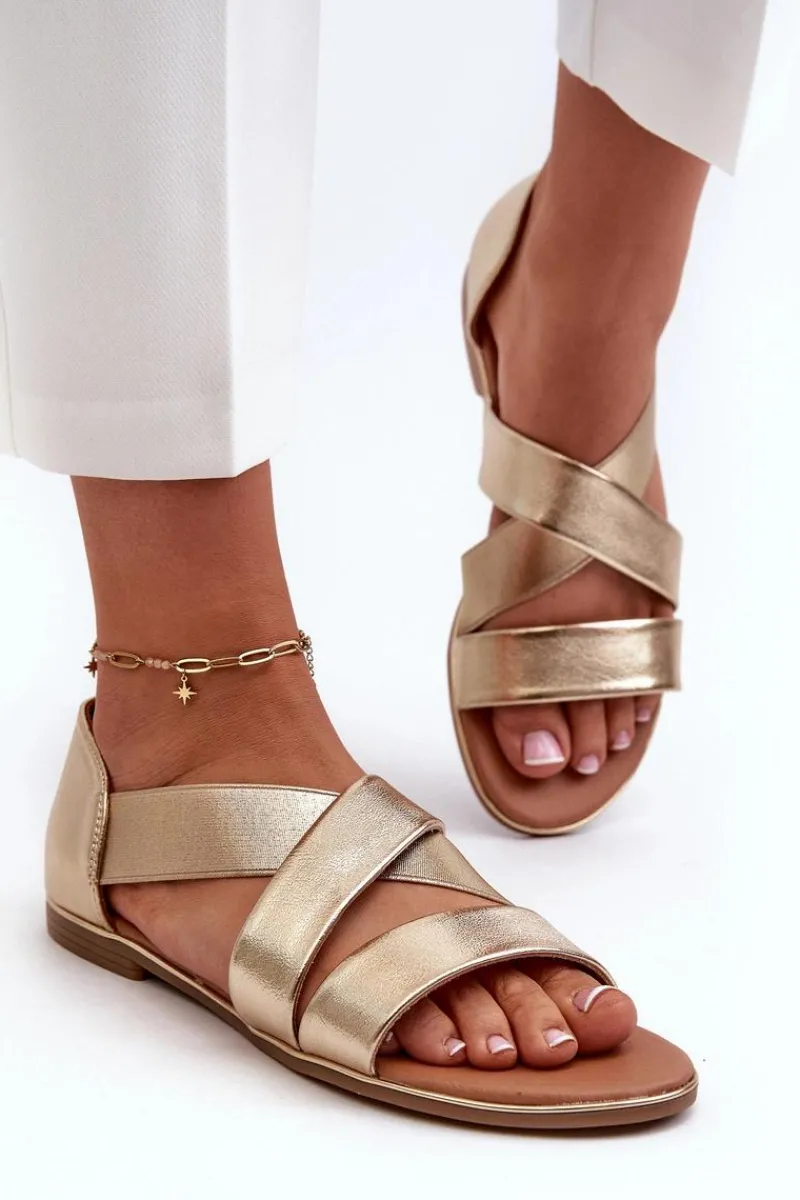 Best Evento Skórzane Sandały Ze Ściągaczem Złote Apulia Złoty