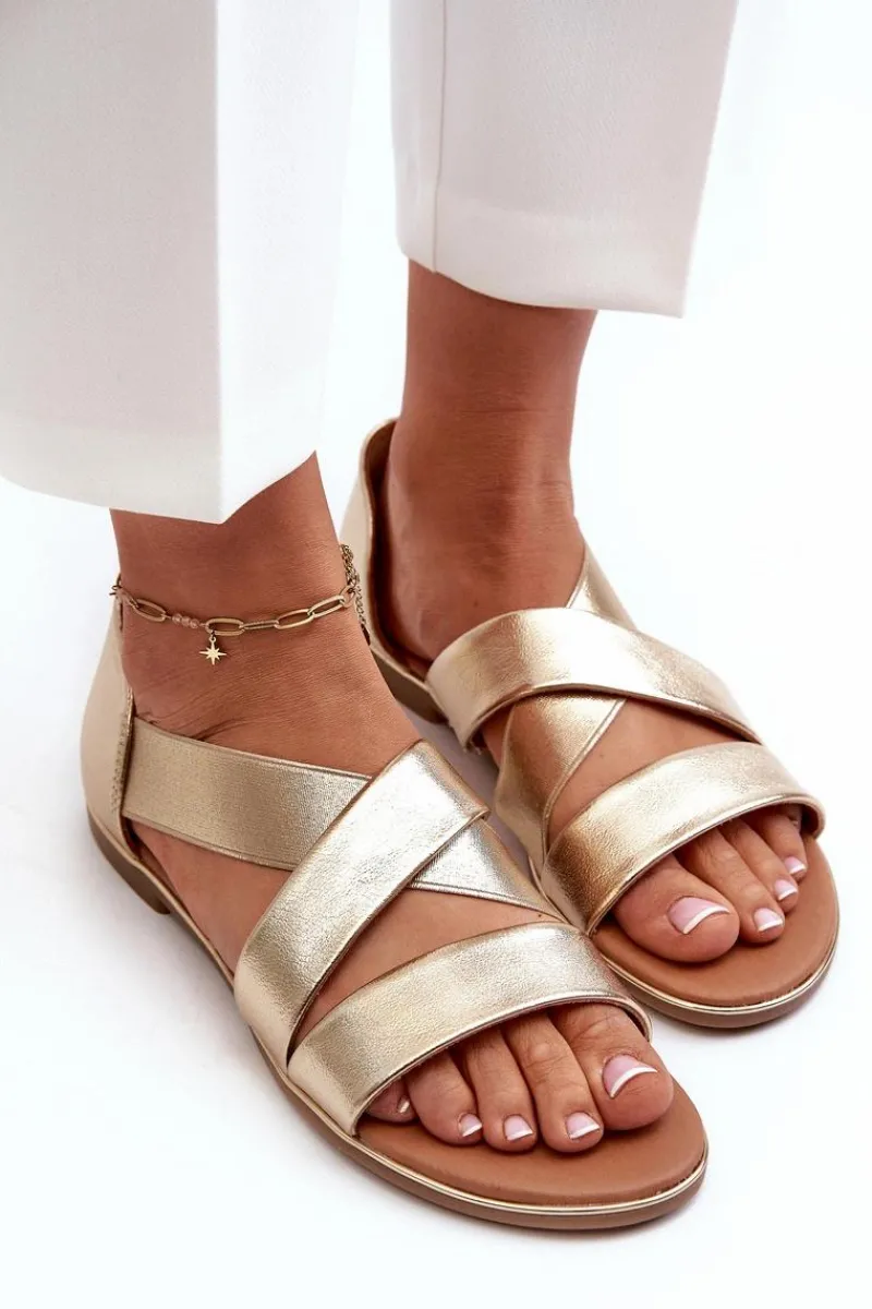 Best Evento Skórzane Sandały Ze Ściągaczem Złote Apulia Złoty