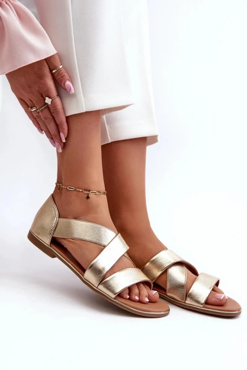 Best Evento Skórzane Sandały Ze Ściągaczem Złote Apulia Złoty