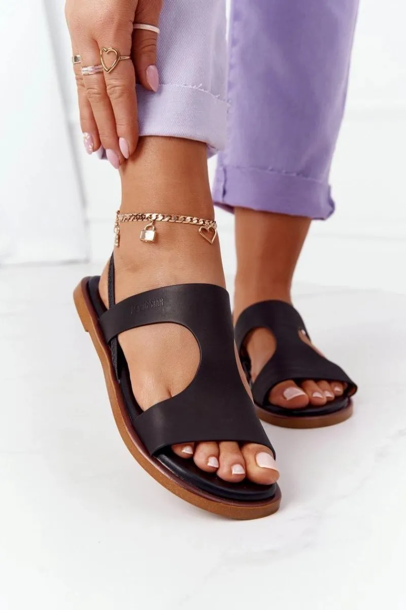 Sale Big Star Shoes Skórzane Sandały Ze Ściągaczem Big Star HH274715 Czarne