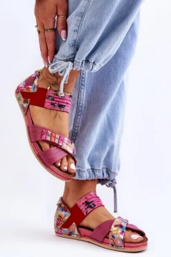 Hot Maciejka Skórzane Sandały Ze Ściągaczem 03375-44 Różowe