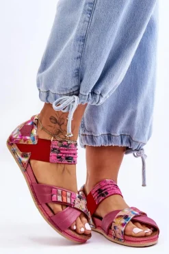 Hot Maciejka Skórzane Sandały Ze Ściągaczem 03375-44 Różowe