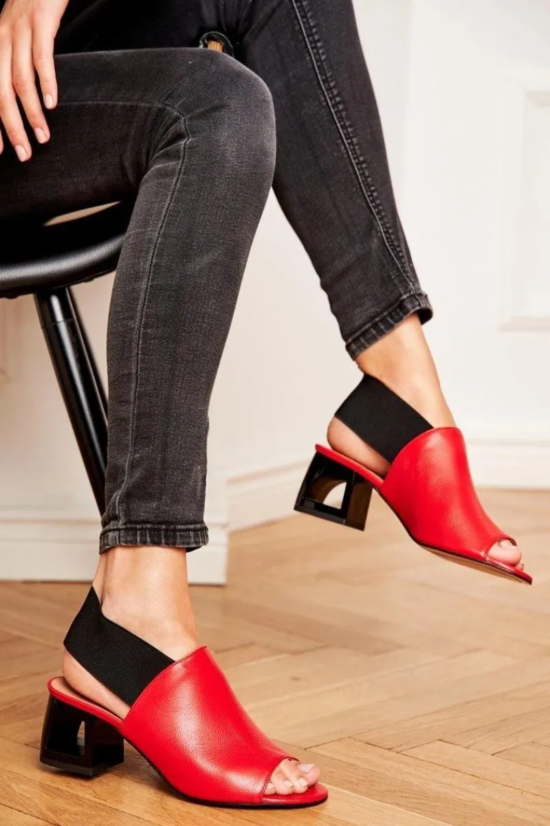 New Skórzane Sandały Ze Ściągaczem 1919 Czerwone Damskie Sandały Na Obcasie