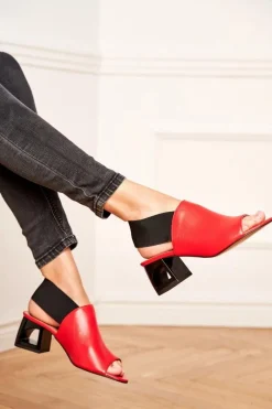 New Skórzane Sandały Ze Ściągaczem 1919 Czerwone Damskie Sandały Na Obcasie