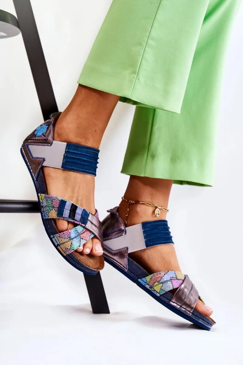 Maciejka Skórzane Sandały Ze Ściągaczem 03375 Niebieskie